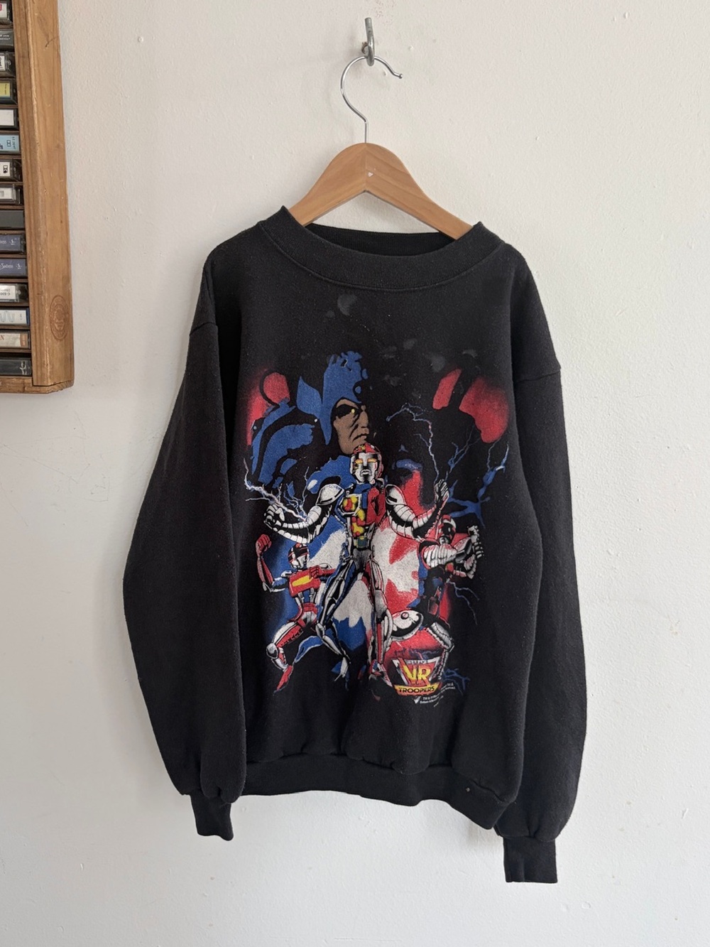 VTG Youth Tultex Black Crewneck Sweatshirt with Red Blue VR Troopers Graphics